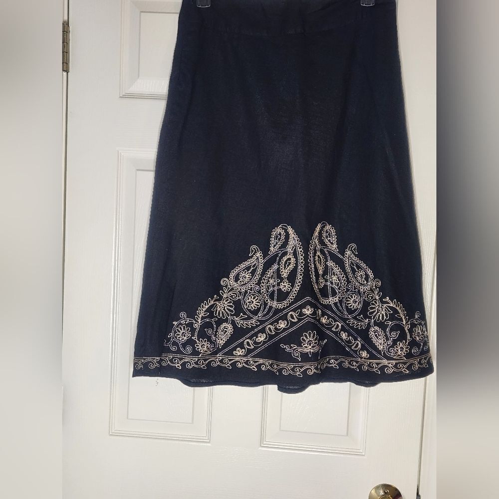Richard Malcolm 10 Black LINEN Blend Beaded Embroidered Lined Midi Women's Skirt